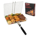 Grill Basket for Outdoor with Removable Handle,Stainless Steel BBQ Camping Cooking Accessories Tools for Meat Steak Fish Vegetable Shrimp, Gifts for Men Dad Husband
