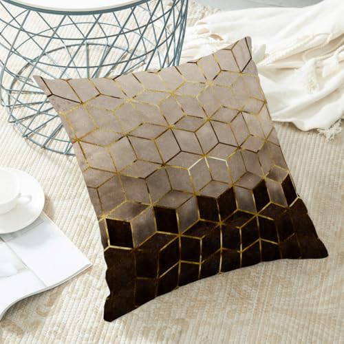 Boho Brown Pillow Covers 16x16 Inch Set of 2 Abstract Brown Golden Geometric Throw Pillows Outdoor Decorative Modern Art Cubic Pillowcase Linen Cushion Cases for Bed Sofa Couch - color: Brown Gold Geometric, size: 16" x 16" (Pack of 2)