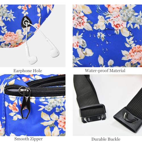 Fanny Pack for Women Men,Crossbody Fanny Pack Water Resistant Sports Waist Bag Pack, Belt Bag for Travel Hiking Running - color: 1pack-blueflower