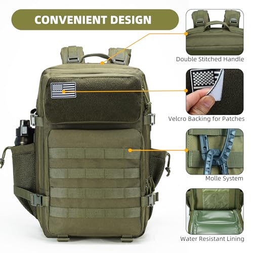 gracedon Tactical Backpack - Military Molle Bag 3 Days Pack for men and Women Large Assault Rucksack 45L (Green) - color: Green