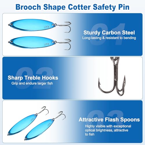 Fishing Spoons Lures, Metal Saltwater Treble Trout Lures Jigging Spoon with Treble Hooks Casting Spinner Baits - color: Blue, size: 28g / 1 oz