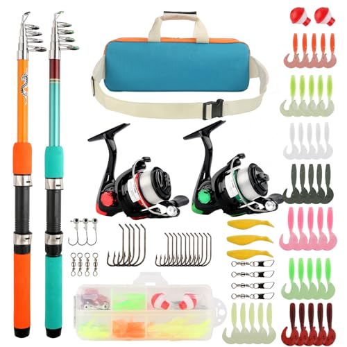 Fishing Rod Reel Combo Telescopic Fishing Pole Spinning Reel with Baits Hooks Storage Bag Compact Collapsible Fishing Pole Starter Kit for Kids Youth Adults Travel Fishing Gear