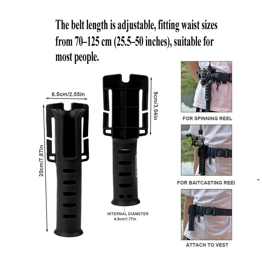 Fishing Waist Belt Rod Holder - Adjustable Wading Belt with Portable Pole Inserter ,Come with D-Ring Attachments, Carebiner Clip and Water Bottle Holder - Wader Strap