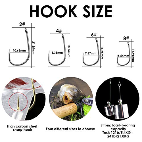 Carp Fishing Hair Rigs, 20 Pcs Curved Barbed Carp Hook Anti-Tangle Swivel Braided Thread line with 3 Card Boilie Bait Stops Dumbell Stoppers and Stringer Needle - color: Barbless, size: 4 Packs (Size 8#)