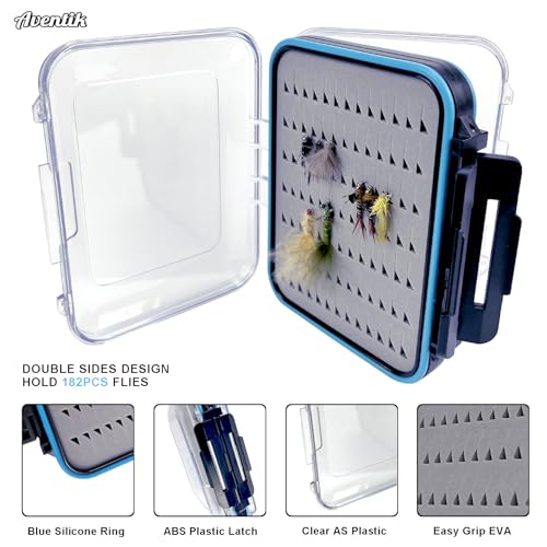 Aventik Waterproof Fly Box for Fly Fishing Double Sides Large Capacity Fly Fishing Box Streamer & Dry Fly Storage Saltwater & Freshwater - size: Size B:4.96x4x1.76inch