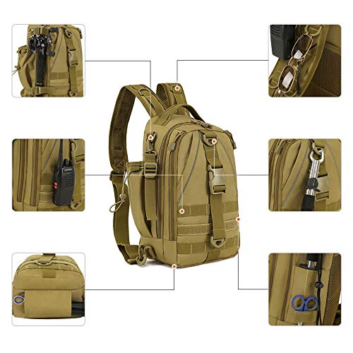 HUNTVP Fishing Sling Bag Lightweight Tackle Bag Small Fishing Backpack Tactical Shoulder Sling Bags for Men with Rod Holder - color: Brown2