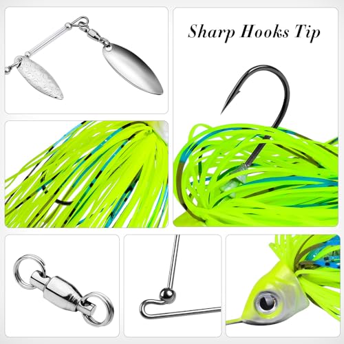 Spinnerbait Fishing Lure, Hard Metal Jig Spinner Baits Kits Swimbait for Bass Trout Pike Salmon Walleye Freshwater Saltwater 5pcs/Pack - color: Spinnerbait 5pcs/set 4, size: 1/2oz