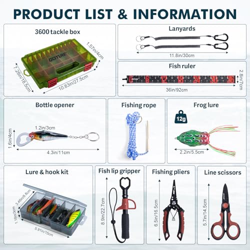 Goture Fishing Lures with Tackle Box and Fishing Tool Kit Set for Men Women, Include Fish plier, Braid Scissors, Fishing Gripper, Fish Ruler with Gift Box - color: Gift Boxed, size: Tools Set+66pcs Lure Kit (NO SCALE)