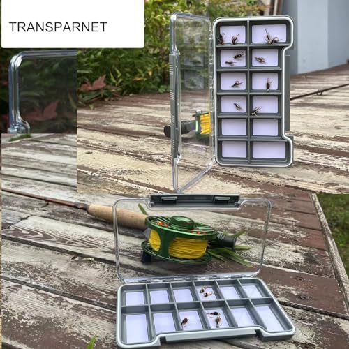 2PACK-Aventik Waterproof Slim Pocket Fly Box Fishing Hook Box Bait Storage Tackle Box (Large, 12 Magnetic Compartment) - style: L:Grey-12C