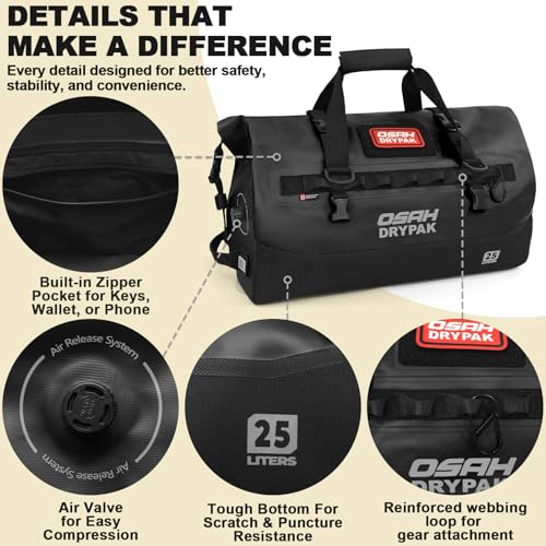 OSAH DRYPAK Waterproof Duffel Bag 25L/40L/60L – Heavy-Duty Motorcycle Tail Bag, Roll-Top Dry Bag for Travel, Camping, Boating, Kayaking, Outdoor Adventure - color: BLACK, size: 40L