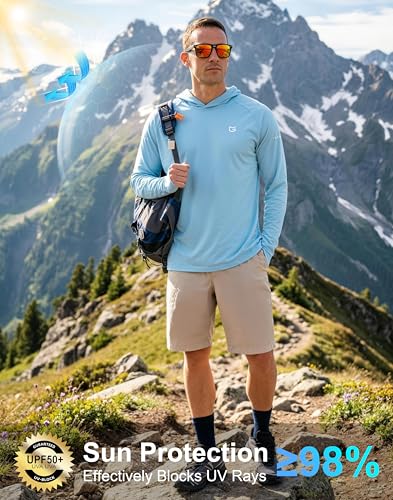 Men's Sun Protection Hoodie Shirts Long Sleeve UPF 50+ Swim Shirts for Men Rash Guard Fishing Shirt Quick Dry - color: Light Blue, size: Small