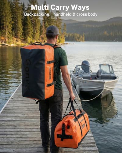 Gonex Waterproof Duffel Bag, 120L Heavy Duty Dry Duffle Bag with Reinforced Thickened Bottom, 3-in-1 Convertible Large Travel Backpack for Kayaking, Motorcycle, Camping & Boating, Orange - color: Orange, size: 120L