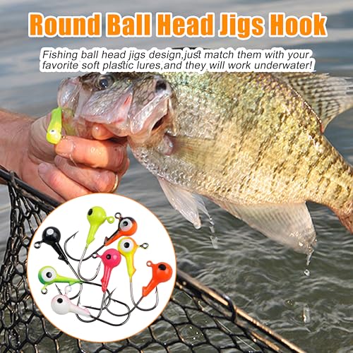 Fishing Jig Head Hooks Round Ball Head Jigs Hook Crappie Jig Lure Hook Kit Fishing Lures Jig Head Baits Assorted 1/32oz, 1/16oz, 1/8oz, 1/4oz, 3/8oz - size: 1/4oz,40 pack