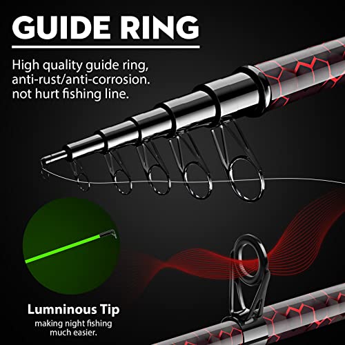 Fishing Rod and Reel Combos, Unique Design with X-Warping Painting, Carbon Fiber Telescopic Fishing Rod with Reel Combo Kit with Tackle Box, Best Gift for Fishing Beginner and Angler - color: Red, size: 1.8 m 5.91 ft (Bag)