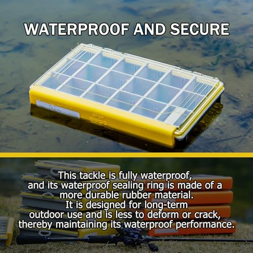 Deluxe Fishing Tackle Box, Waterproof 3600 and 3700 Tackle Trays, Organizer with Removable Dividers, Sealed Lure Box and Terminal Tackle Storage (2, 3700 Yellow) - color: 3700 Yellow 2 packs