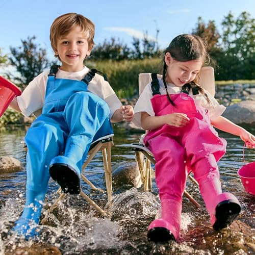 SooGree Kids Chest Wader with Non-Slip Boots,Youth Fishing Hunting Waterproof Waiters, Children Boys Girls Breathable Waders - color: Blue, size: Foot length：7.28"；Height：43.3"-47.24"