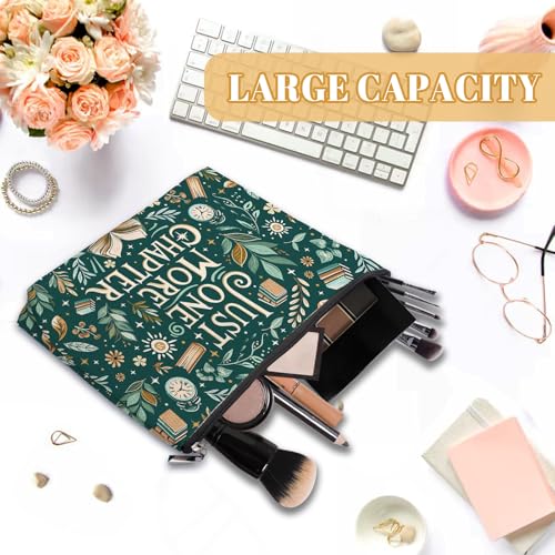 Book Lovers Gifts For Women, Reading Makeup Bag, Reading Cosmetic Bag For Book Lovers, Book Toiletry Pouch With Zipper, Birthday Christmas Gifts For Women, Green Travel Toiletry Bag - color: Chapter