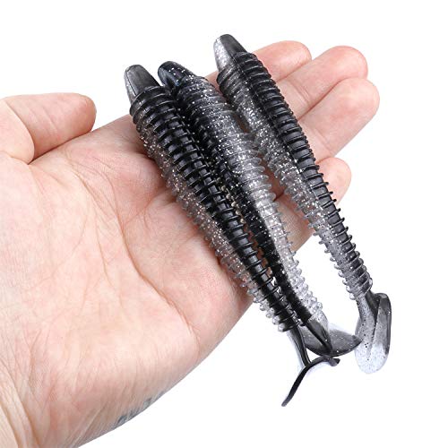 RUNCL Swimbaits Paddle 10/20/30/40PCS, 5/4/3/2 Inchs Paddle Tail, Soft Lure for Trout Crappie Bass, Durable Plastic Bait Swimmer for Saltwater/Freshwater, Fishing Lover's Gift - color: Black Silver, size: 4in, 20pcs