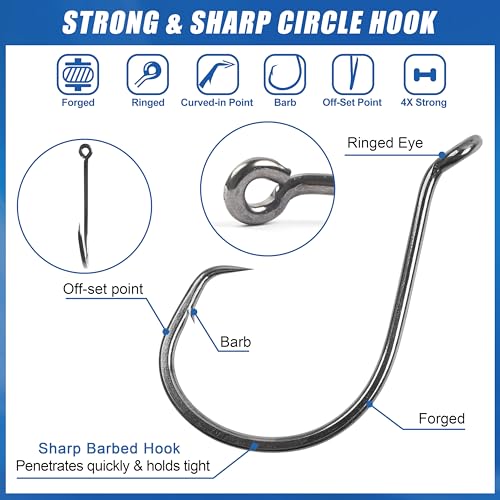 Circle Hooks Saltwater Catfish Fishing Hooks,50/100pcs Octopus Offset Sport Circle Fish Hooks for Catfish Rigs Bass Fishing Saltwater Freshwater Hook Size:8#-10/0 - size: 50pcs_5/0