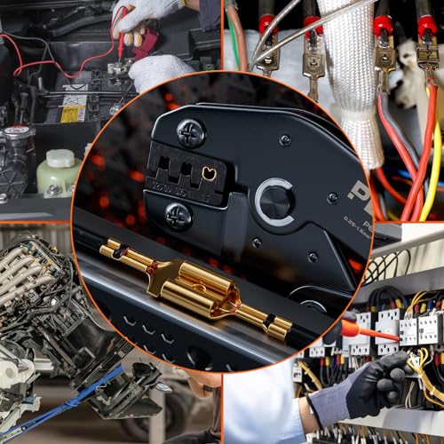 PEBA Open Barrel Crimping Tool Kit - 20 Sizes Spade Connectors Open Terminals & AWG 24-14 Ratcheting Wire Crimper, 2.8/3.9/4.8/6.3mm Non-Insulated Copper Terminals for Car Audio Speaker, Auto Wiring
