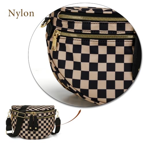 KKXIU Crossbody Sling Bag for Women Trendy Fanny Pack Vegan Leather Chest Bag | Trendy - color: Large-Khaki Checkered