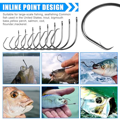 Circle Hooks Saltwater,50/150pcs Fishing Hooks Inline High Carbon Steel Fish Hook Straight Eye Barbed Point Octopus Hook for Catfish Bass Saltwater Freshwater Fishing - size: 4/0_150pcs