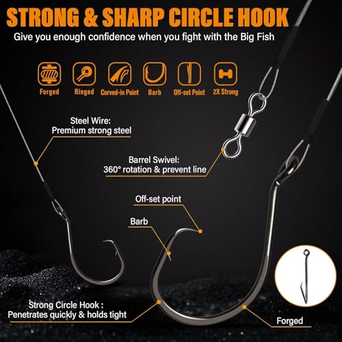 Dovesun 30PCS/20PCS Circle Hooks Fishing Pre-Rigged Catfish Rig for Saltwater Freshwater Catfish Hooks with Wire Leader 2/0 4/0 6/0 8/0 10/0 - color: B-2/0 Circle Hooks Kit-20PCS