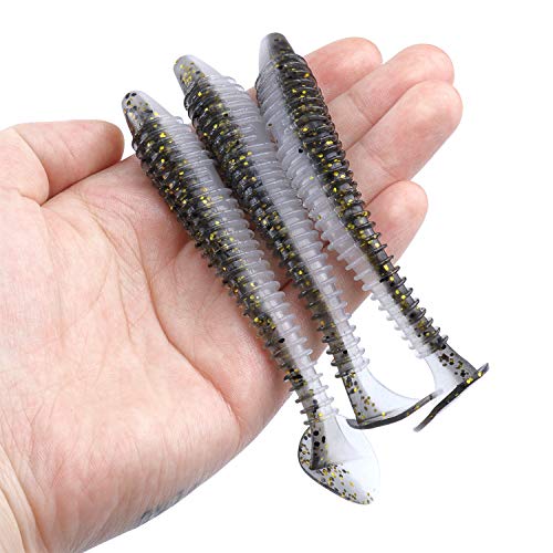 RUNCL Swimbaits Paddle 10/20/30/40PCS, 5/4/3/2 Inchs Paddle Tail, Soft Lure for Trout Crappie Bass, Durable Plastic Bait Swimmer for Saltwater/Freshwater, Fishing Lover's Gift - color: Black Gold, size: 4in, 20pcs
