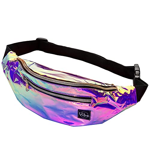 Vibe Festival Gear Rave Fanny Pack for Women Men – Festival, 4 Pockets, Adjustable Strap, Cute Waist Bag, Crossbody Belt Bag, Hiking, Running, Cycling - color: Purple Iridescenct, size: Fits Most