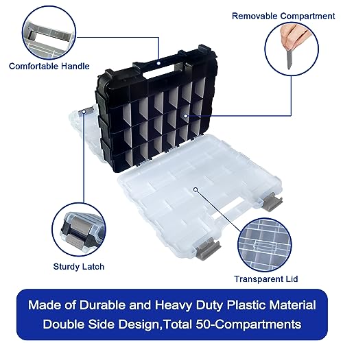Double Side Tool Box Organizer, Hardware Storage Box, Portable Small Parts Organizer with Removable Plastic Dividers for Screws, Nuts, Nails, Bolts, Grey - color: Grey