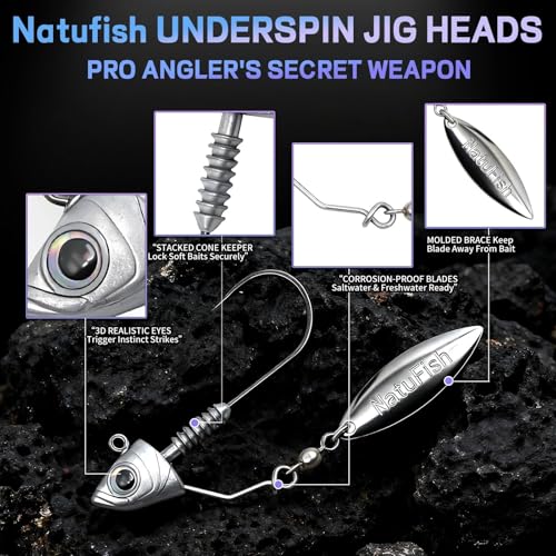 6-Pack Underspin Jig Heads Stacked Cone Keeper Brass Blade Never Rusts 3/16oz 1/4oz 3/8oz 1/2oz Bass Freshwater Saltwater - size: 1/2 oz_14g