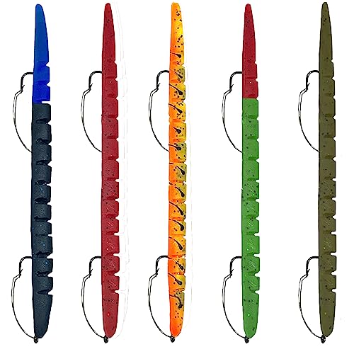 Delong Lures Fishing Lures, Made in America, Pre-Rigged Weedless Bass Lures for Fishing, Segemented Soft Platisc Fishing Bait, Fishing Worm Lure, Fishing Tackle Kit - color: Variety Pack