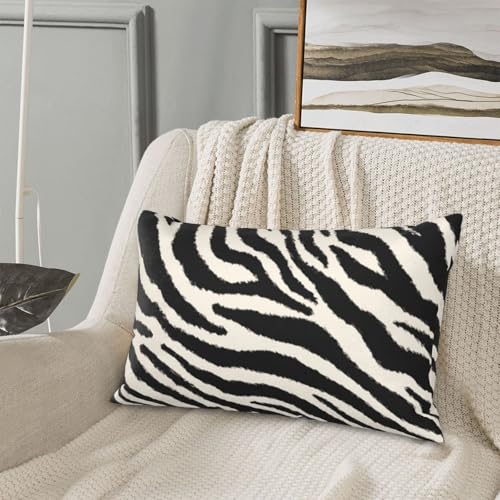 Zebra Print Striped Throw Pillow Covers Black and Beige Lumbar Pillow Cases 12x20 Inch Set of 2 Wild Animal Skin Outdoor Decorative Pillowcase Cushion Cover for Couch Sofa - color: Black, size: 20" x 12" (Pack of 2)