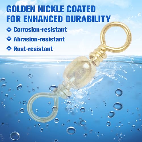 Fishing Barrel Swivels - 50/100 pcs Rolling Ball Bearing Fishing Swivel with Solid Ring Hook Line Connector Copper with Stainless Steel Gold Nickle Coated Test Strength 35-105lbs - size: 6#