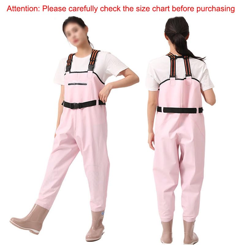 PVC Insulated Chest Waders for Women/Girl,Waterproof Duck Hunting Fishing Waders,Womens Fishing Wader with Boots - color: Pink, size: 9