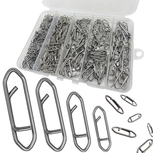 280Pcs/Box Stainless Steel Fishing Power Speed Clips (SS:100Pcs,S:100Pcs,M:60Pcs,L:20Pcs) High Strength Fishing Connector Swivels Snaps for Quick Change Lure Tackle Saltwater Freshwater