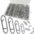 280Pcs/Box Stainless Steel Fishing Power Speed Clips (SS:100Pcs,S:100Pcs,M:60Pcs,L:20Pcs) High Strength Fishing Connector Swivels Snaps for Quick Change Lure Tackle Saltwater Freshwater