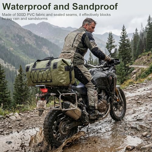 Waterproof Duffel Bag, 70L Large Motorcycle Dry Backpack, Heavy-Duty Roll Top Waterproof Luggage Duffle Bags with Straps & Handles, Waterproof Gear Bag for Kayaking, Rafting, Camping, Motorcycle