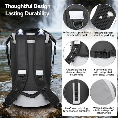 MARCHWAY Floating Roll Top Dry Bag, Flexible Lightweight TPU Waterproof Backpack 20L/30L/40L with Padded Straps for Boating, Kayaking, Swimming, Hiking, Beach (Black, 20L) - color: Black, size: 20L