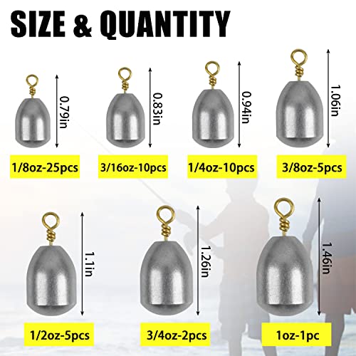 Iron Fishing Weights Sinkers, 20/58pcs Lead Free Steel Fishing Weights Bass Casting Sinkers for Saltwater Freshwater Bass Trout Catfish - style: 58pcs