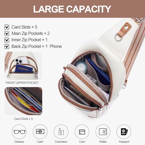 Anti Theft Crossbody Bags for Women Travel Chest Sling Bag Leather RFID Purse Fanny Pack Beige - color: Beige