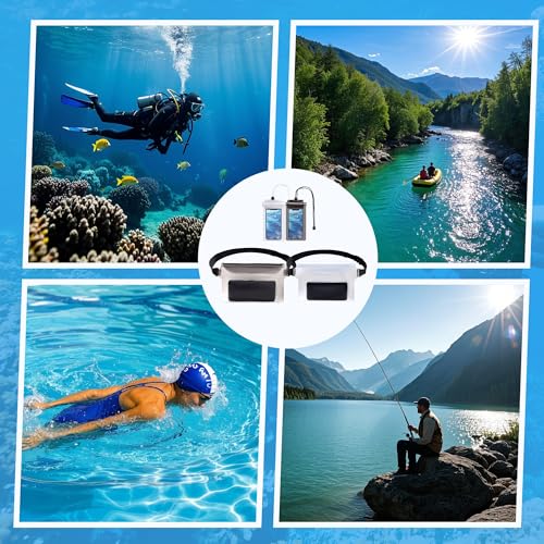 4 Pack Waterproof Fanny Pack with Waist Strap Waterproof Phone Pouch Dry Bag for Kayaking Pool Swimming Boating Beach Fishing Travel Diving Surfing (Black & White, 2 Fanny Pack + 2 Pouch Bag) - color: Black & White
