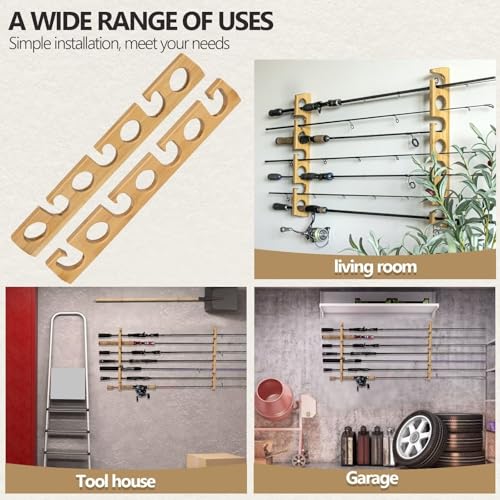 THKFISH Wood Fishing Rod Holders for Wall Ceiling, Holds Up to 7-10 fishing Pole Holders for Garage (1 set holds up 7 rods) - style: 1 set holds up 7 rods
