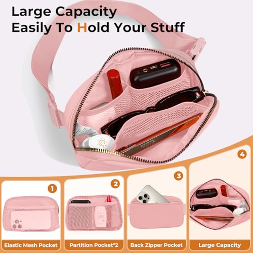Belt Bag Zipper Fanny Pack Crossbody Bags for Women,Fashion Nylon Waist Packs, Water Repellent Two Way wear with Adjustable Strap Gifts for Teenage Girls Women Men(pink) - color: pink