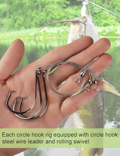 Pre-Rigged Fishing Hooks with Steel Wire Leader, Saltwater 30pcs Catfish Octopus Hooks Rig Anti-Bite Stainless Steel Trace Trout Hooks - color: 9/0, 30 Pcs