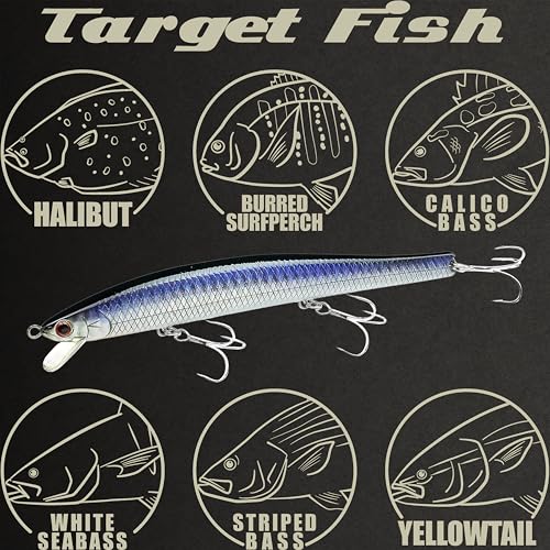 Lucky Craft FlashMinnow 125 YAWARA Saltwater Fishing Lure, Jerkbait for Halibut and Sea Bass, Long Casting Fishing Gear, Slow Sinking 5in 0.7oz, Tackle Box and Fish Accessories - color: 7635 KL Zebra Purple Anchovy, size: 125F, style: With Scale