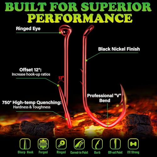 LUCKYFISHING Baitholder Fishing Hooks Saltwater Freshwater 100/80/70/60pcs Professional V Bait Holder Hooks for Bass Trout Crappie Soft Live Baits Black Red with Size 1 2 4 6 8 1/0-6/0 - color: Red, size: 1/0-100pcs