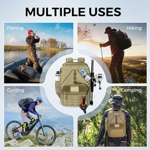 KastKing KarryAll KastMate Fishing Tackle Backpack,Water-Resistant Tackle Bag With 2 Rod Holders,Fishing Gear and Equipment With Large Gear Storage,Khaki - color: C: Khaki