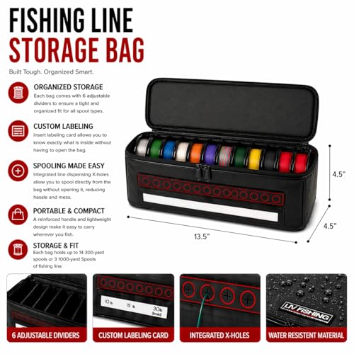 LIV Fishing Line Spool Storage Bag - Holds 14 Spools, Dispense In-Bag