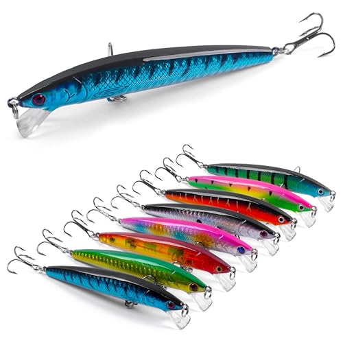 Fishing Suspending Jerkbait Kit, 8pcs Floating Minnow Hard Lures Bass Trout Walleye Catfish Baits Swimbaits for Saltwater Freshwater